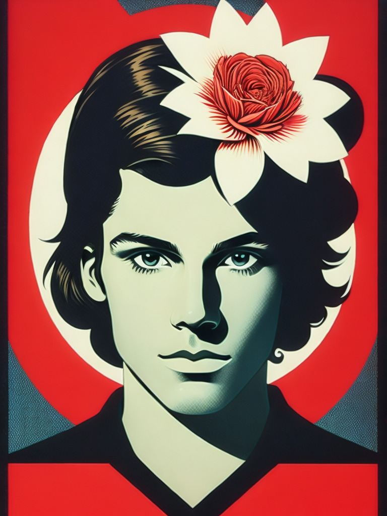 00938-1849384797-a poster of a young man with a flower in his hair and a red circle around his head by Shepard Fairey.png